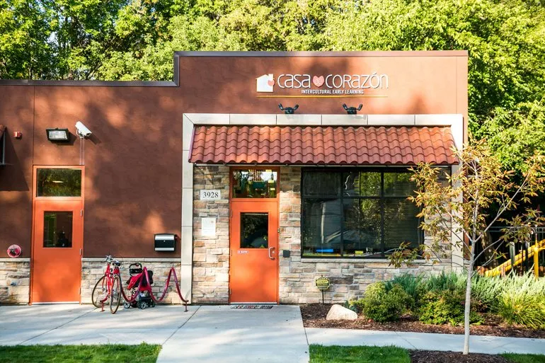 Street entrance of Casa de Corazón early learning centre in Kingfield